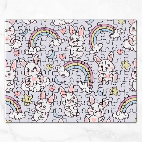 Seamless Pattern With Cute Rabbit Character Rectangular Jigsaw Puzzl from ArtsNow.com Front
