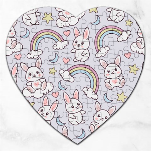 Seamless Pattern With Cute Rabbit Character Jigsaw Puzzle (Heart) from ArtsNow.com Front