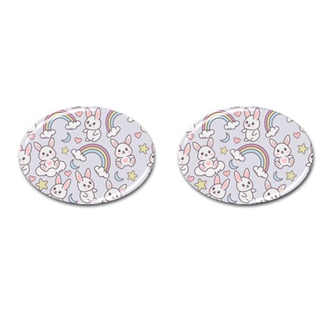 Seamless Pattern With Cute Rabbit Character Cufflinks (Oval) from ArtsNow.com Front(Pair)