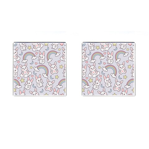 Seamless Pattern With Cute Rabbit Character Cufflinks (Square) from ArtsNow.com Front(Pair)