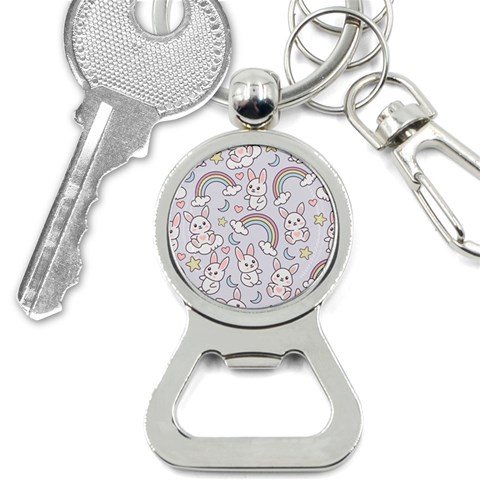 Seamless Pattern With Cute Rabbit Character Bottle Opener Key Chain from ArtsNow.com Front