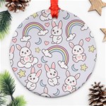 Seamless Pattern With Cute Rabbit Character Round Ornament (Two Sides)