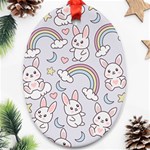 Seamless Pattern With Cute Rabbit Character Oval Ornament (Two Sides)