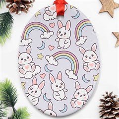 Seamless Pattern With Cute Rabbit Character Oval Ornament (Two Sides) from ArtsNow.com Back