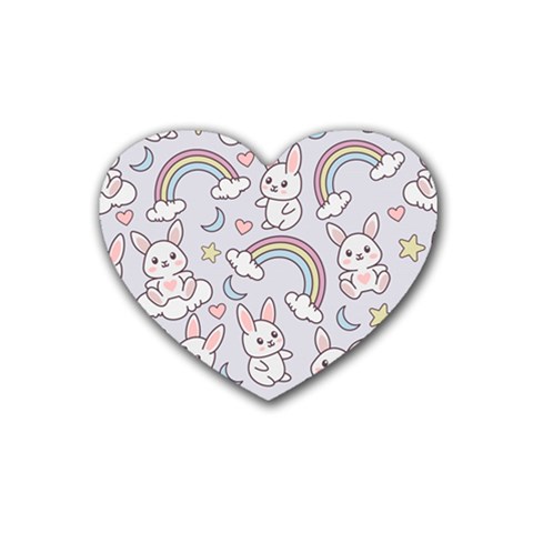 Seamless Pattern With Cute Rabbit Character Rubber Heart Coaster (4 pack) from ArtsNow.com Front