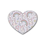 Seamless Pattern With Cute Rabbit Character Rubber Heart Coaster (4 pack)