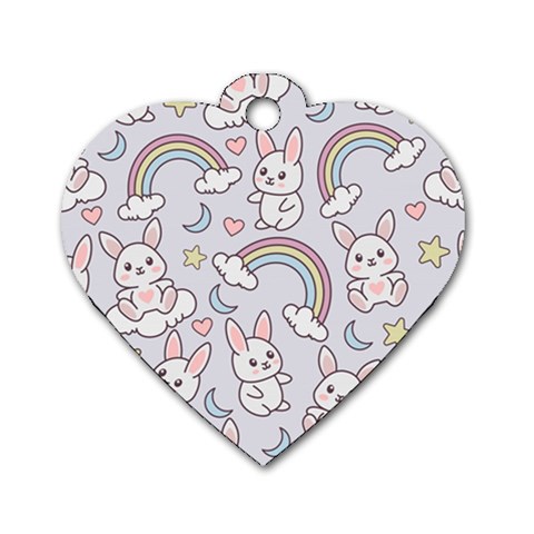 Seamless Pattern With Cute Rabbit Character Dog Tag Heart (Two Sides) from ArtsNow.com Front