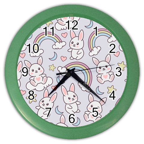 Seamless Pattern With Cute Rabbit Character Color Wall Clock from ArtsNow.com Front