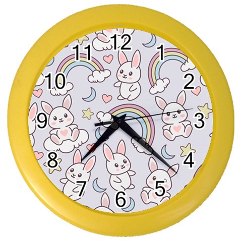 Seamless Pattern With Cute Rabbit Character Color Wall Clock from ArtsNow.com Front
