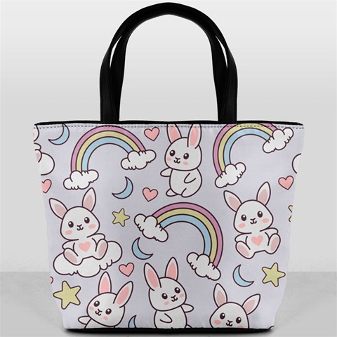 Seamless Pattern With Cute Rabbit Character Bucket Bag from ArtsNow.com Back