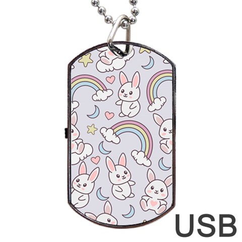 Seamless Pattern With Cute Rabbit Character Dog Tag USB Flash (One Side) from ArtsNow.com Front