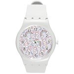 Seamless Pattern With Cute Rabbit Character Round Plastic Sport Watch (M)
