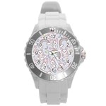 Seamless Pattern With Cute Rabbit Character Round Plastic Sport Watch (L)
