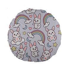 Seamless Pattern With Cute Rabbit Character Standard 15  Premium Round Cushions from ArtsNow.com Front