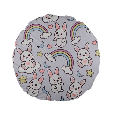 Seamless Pattern With Cute Rabbit Character Standard 15  Premium Round Cushions from ArtsNow.com Back