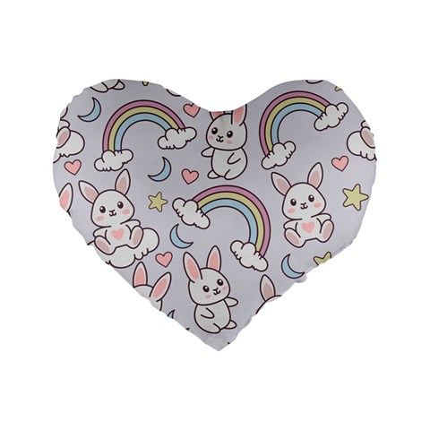Seamless Pattern With Cute Rabbit Character Standard 16  Premium Heart Shape Cushions from ArtsNow.com Front