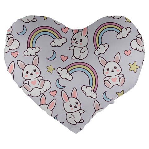 Seamless Pattern With Cute Rabbit Character Large 19  Premium Heart Shape Cushions from ArtsNow.com Front