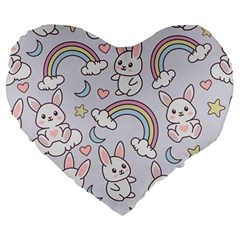 Seamless Pattern With Cute Rabbit Character Large 19  Premium Heart Shape Cushions from ArtsNow.com Front