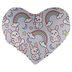 Seamless Pattern With Cute Rabbit Character Large 19  Premium Heart Shape Cushions from ArtsNow.com Back