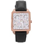 Seamless Pattern With Cute Rabbit Character Rose Gold Leather Watch 