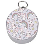 Seamless Pattern With Cute Rabbit Character Silver Compasses