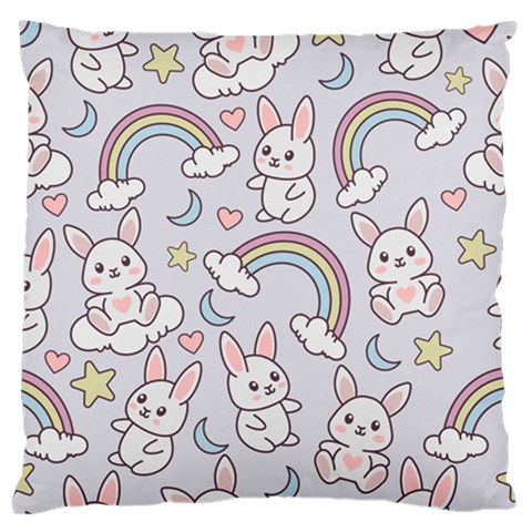 Seamless Pattern With Cute Rabbit Character Large Premium Plush Fleece Cushion Case (One Side) from ArtsNow.com Front
