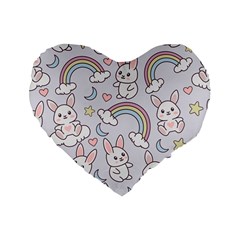 Seamless Pattern With Cute Rabbit Character Standard 16  Premium Flano Heart Shape Cushions from ArtsNow.com Front