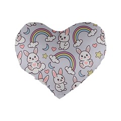 Seamless Pattern With Cute Rabbit Character Standard 16  Premium Flano Heart Shape Cushions from ArtsNow.com Back