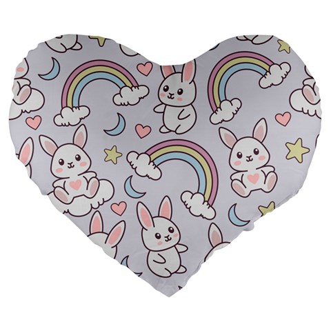 Seamless Pattern With Cute Rabbit Character Large 19  Premium Flano Heart Shape Cushions from ArtsNow.com Front