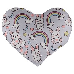 Seamless Pattern With Cute Rabbit Character Large 19  Premium Flano Heart Shape Cushions from ArtsNow.com Front
