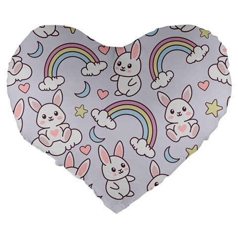 Seamless Pattern With Cute Rabbit Character Large 19  Premium Flano Heart Shape Cushions from ArtsNow.com Back