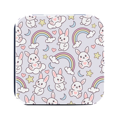 Seamless Pattern With Cute Rabbit Character Square Metal Box (Black) from ArtsNow.com Front