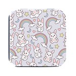 Seamless Pattern With Cute Rabbit Character Square Metal Box (Black)