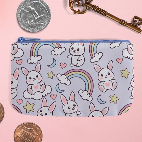 Seamless Pattern With Cute Rabbit Character Large Coin Purse from ArtsNow.com Front