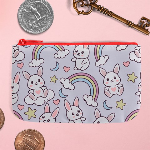 Seamless Pattern With Cute Rabbit Character Large Coin Purse from ArtsNow.com Front