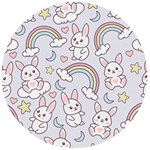 Seamless Pattern With Cute Rabbit Character Wooden Bottle Opener (Round)
