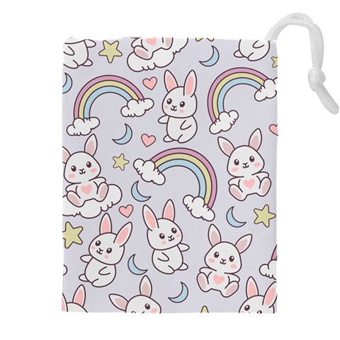 Seamless Pattern With Cute Rabbit Character Drawstring Pouch (5XL) from ArtsNow.com Front