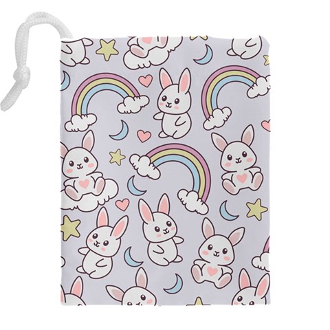 Seamless Pattern With Cute Rabbit Character Drawstring Pouch (5XL) from ArtsNow.com Back