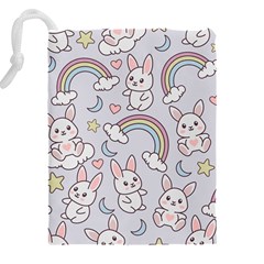 Seamless Pattern With Cute Rabbit Character Drawstring Pouch (5XL) from ArtsNow.com Back