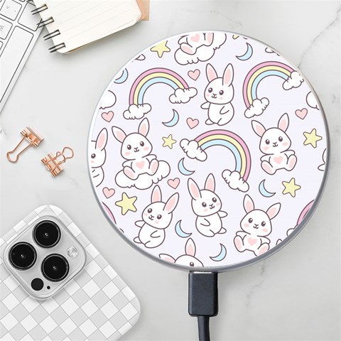 Seamless Pattern With Cute Rabbit Character Wireless Fast Charger(White) from ArtsNow.com Front