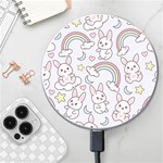 Seamless Pattern With Cute Rabbit Character Wireless Fast Charger(White)