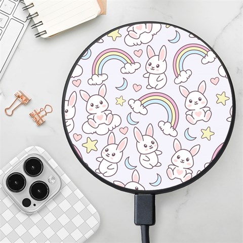 Seamless Pattern With Cute Rabbit Character Wireless Fast Charger(Black) from ArtsNow.com Front