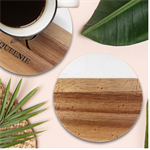 Seamless Pattern With Cute Rabbit Character Marble Wood Coaster (Round)
