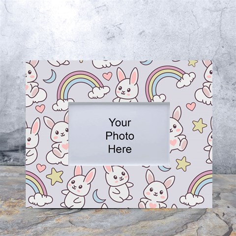 Seamless Pattern With Cute Rabbit Character White Tabletop Photo Frame 4 x6  from ArtsNow.com Front