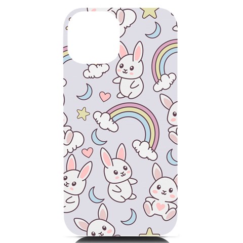 Seamless Pattern With Cute Rabbit Character iPhone 14 Black UV Print Case from ArtsNow.com Front