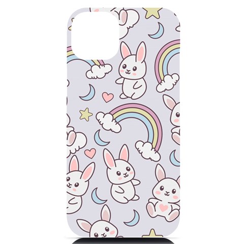 Seamless Pattern With Cute Rabbit Character iPhone 14 Plus Black UV Print Case from ArtsNow.com Front