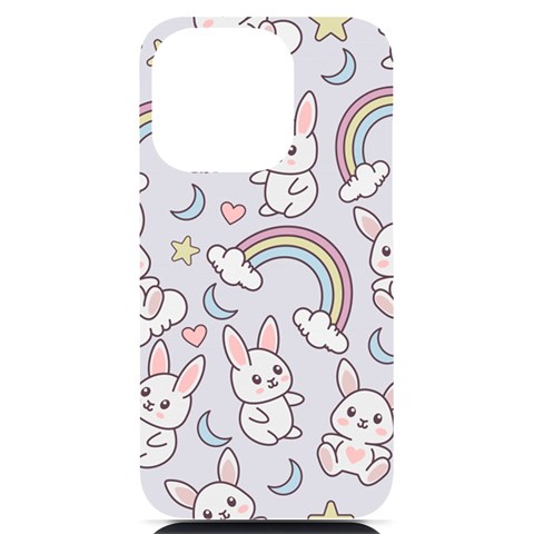 Seamless Pattern With Cute Rabbit Character iPhone 14 Pro Black UV Print Case from ArtsNow.com Front