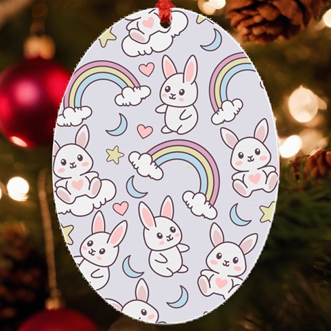 Seamless Pattern With Cute Rabbit Character UV Print Acrylic Ornament Oval from ArtsNow.com Front