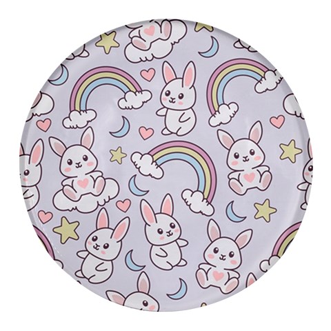 Seamless Pattern With Cute Rabbit Character Round Glass Fridge Magnet (4 pack) from ArtsNow.com Front