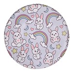 Seamless Pattern With Cute Rabbit Character Round Glass Fridge Magnet (4 pack)